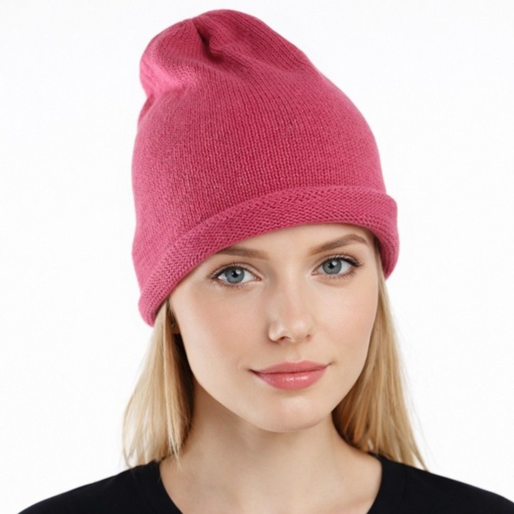 Women's Pink Knit Beanie Cotton Acrylic Blend OS Cold‎ Weather  Colorful 71-18